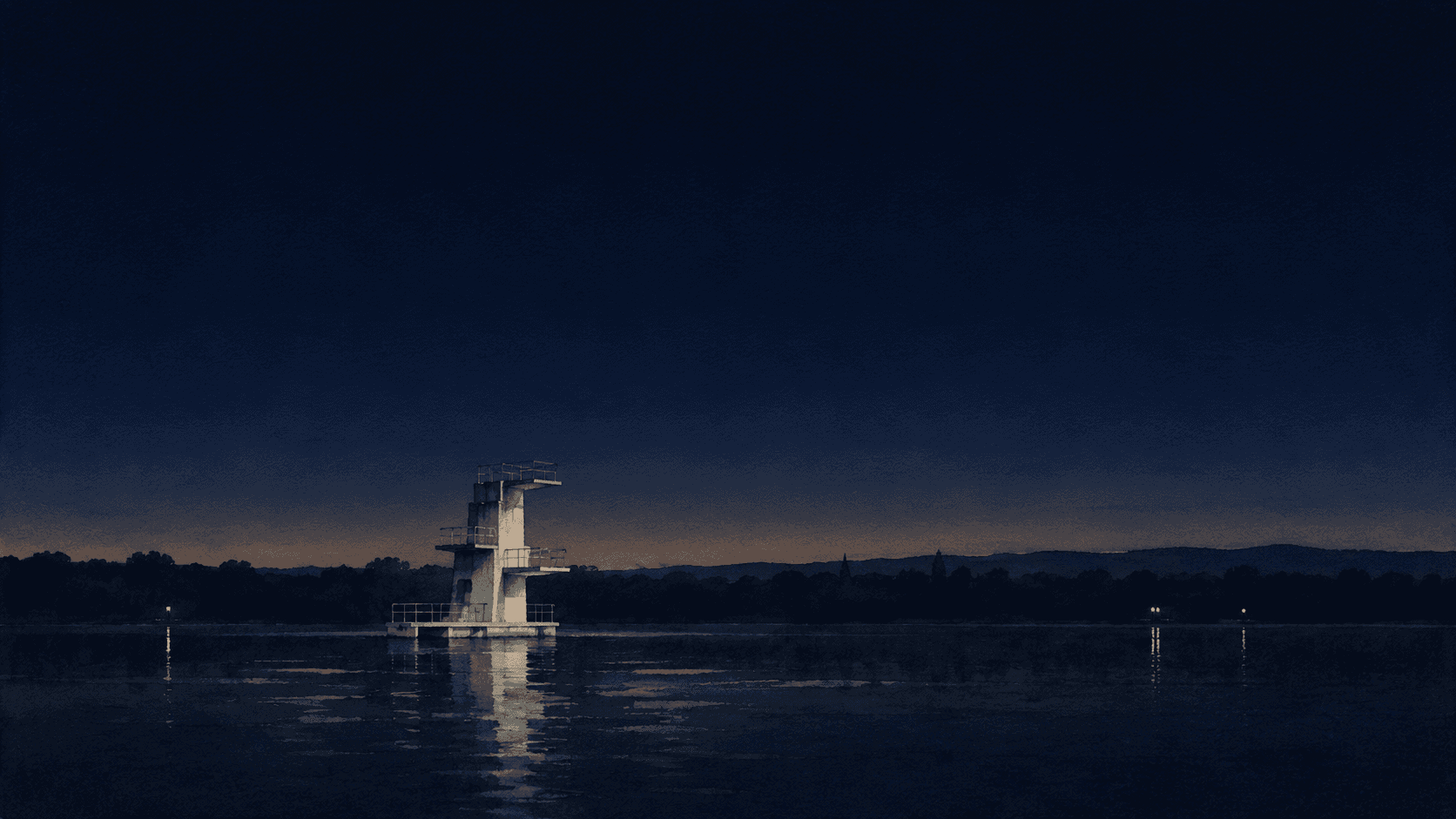 A painting of Swindon at dusk